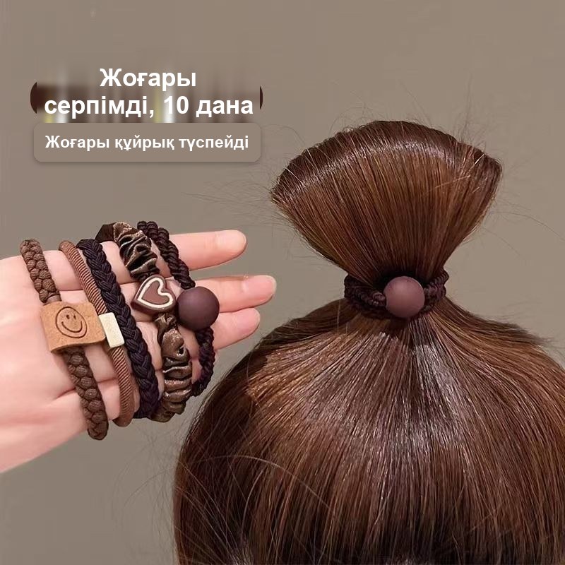 Қоңыр-қара түсті шаш резеңкелері, 10 дана жиынтық, жоғары серпімділік — фото 7