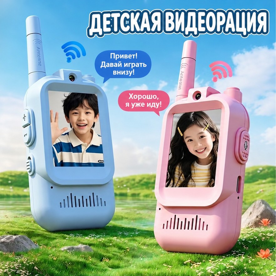 Детские видеорации (пара) с экраном, для связи и игр, голубая и розовая — фото 2