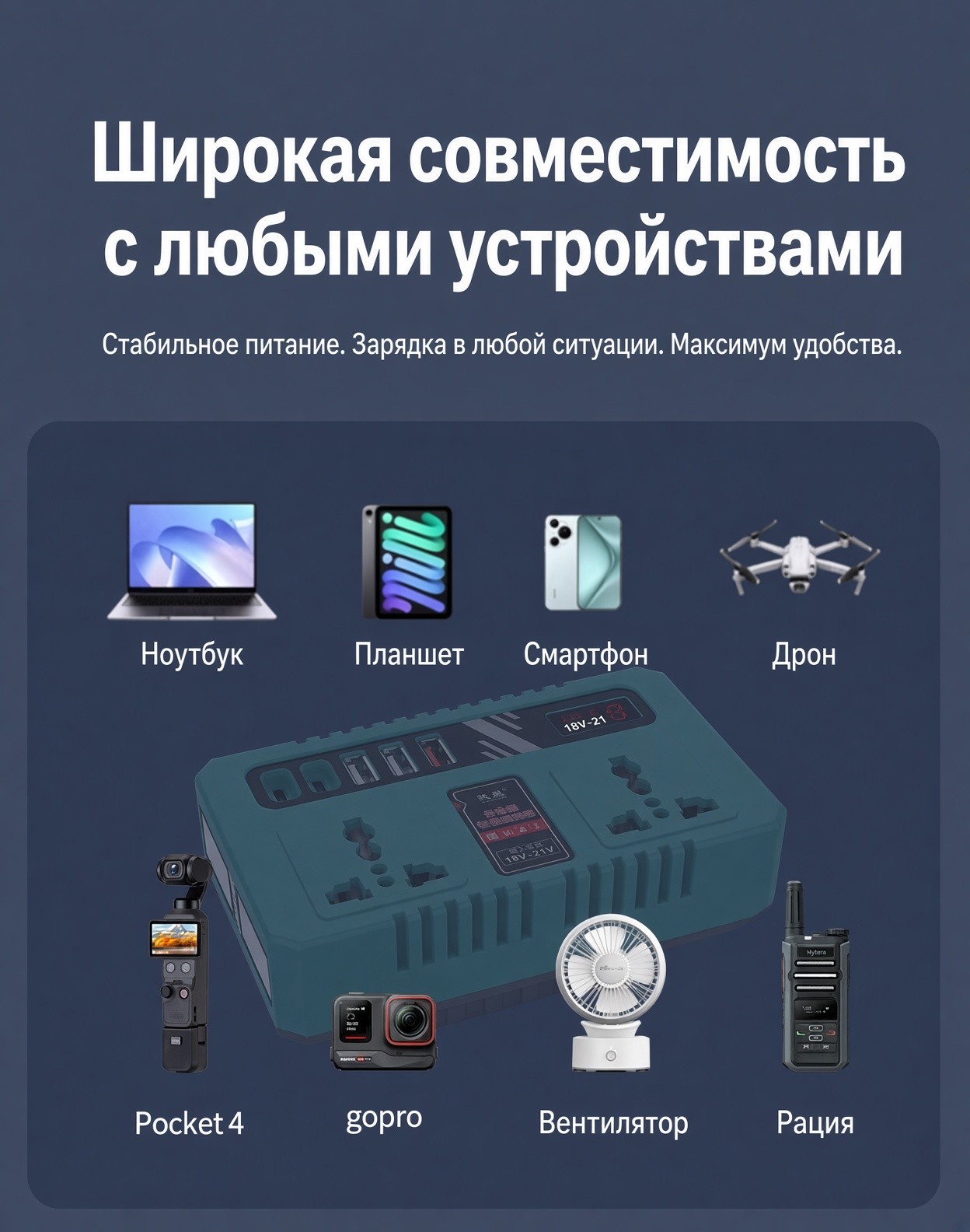 Инвертор 18–21 В → 220 В для аккумулятора электроинструмента