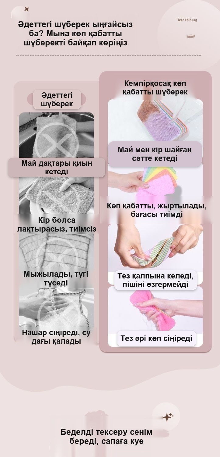 Ыдысқа арналған көп қабатты «Кемпірқосақ» губка-шүберектер, қызғылт, 12×7 см
