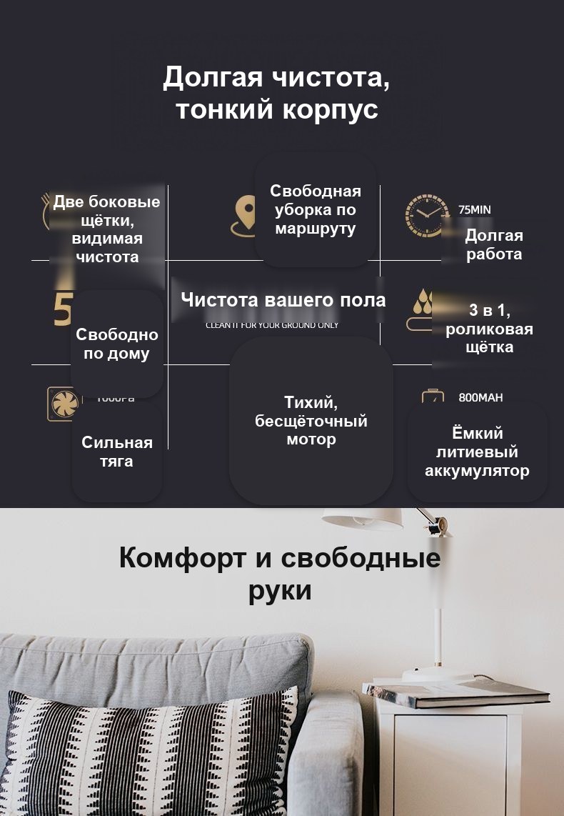 Мини робот-пылесос 3 в 1 с управлением через приложение