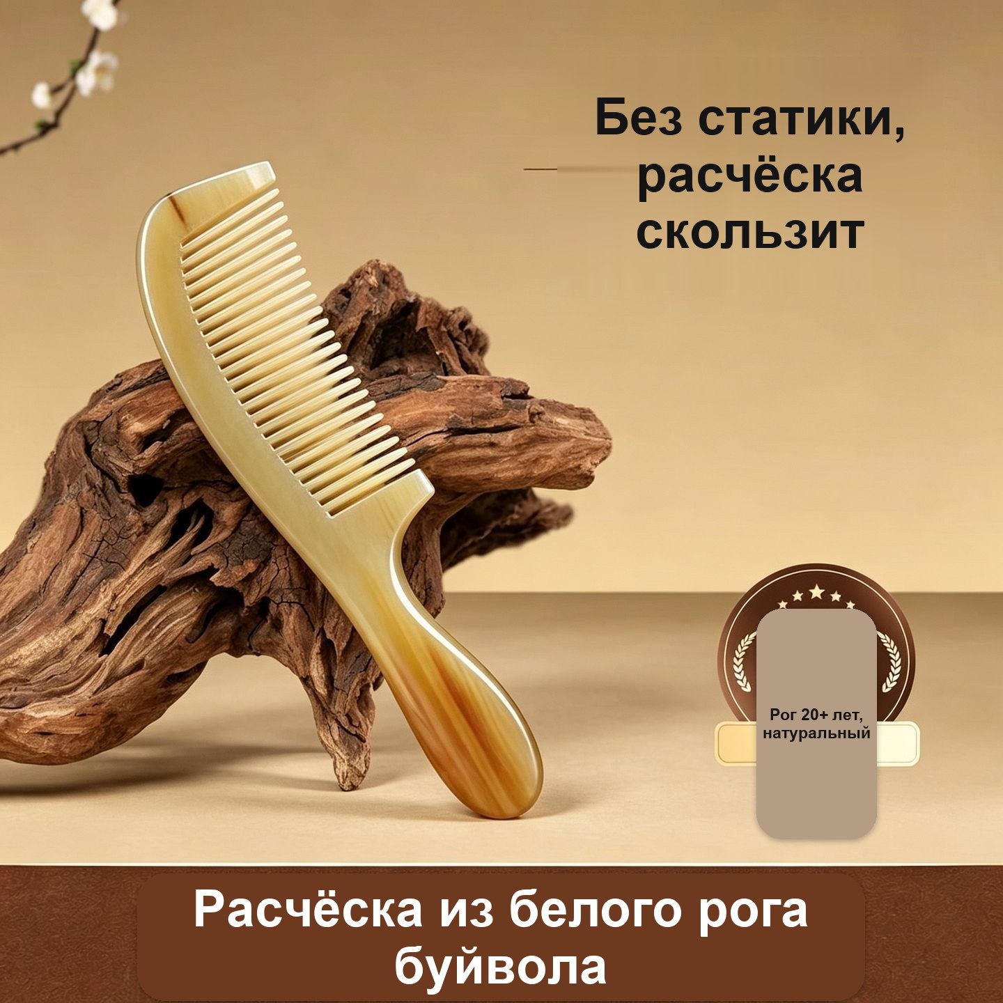 Расчёска из натурального рога, антистатик, массажная, ручной работы — фото 4