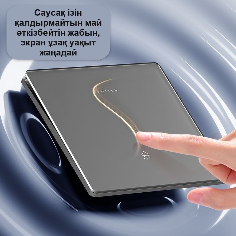 Қабырға ажыратқышы, сұр, төрт пернелі, шынылы әйнек, 86×86 мм — фото 2