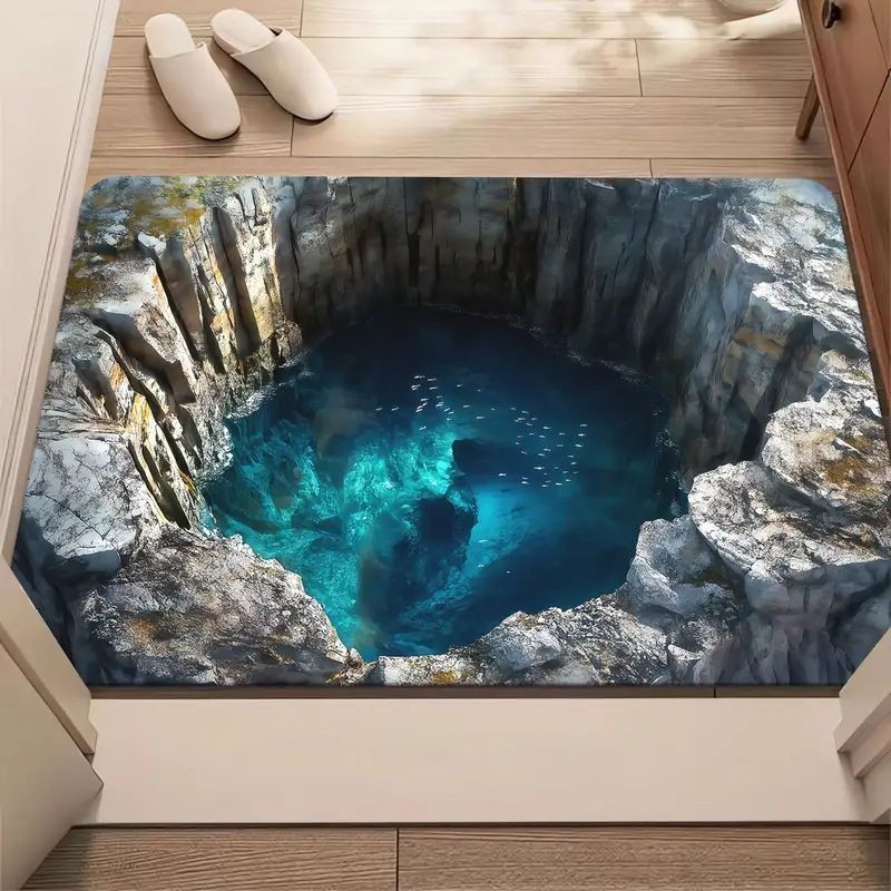 «Құдық» 3D-эффектісі бар есік алдына арналған кілемше, сіңіргіш, сырғанамайтын — фото 5