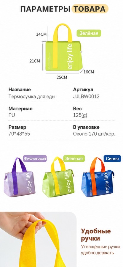 Термосумка-шоппер для ланча на молнии, цветная