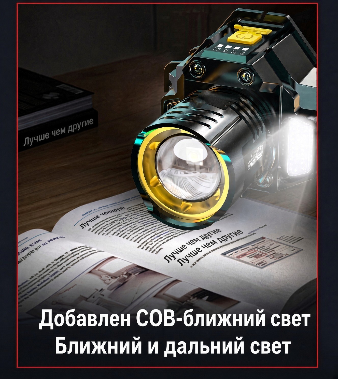 Мощный налобный фонарь, перезаряжаемый, Type-C