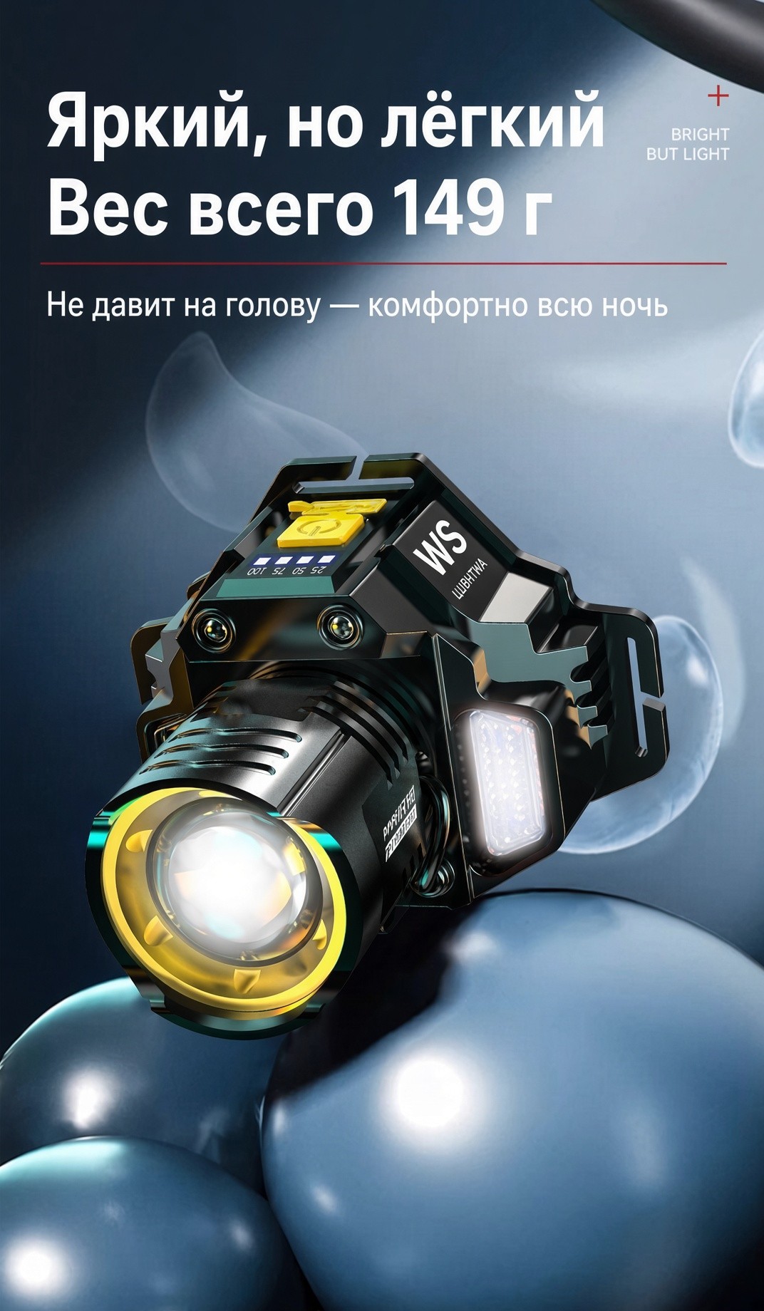 Мощный налобный фонарь, перезаряжаемый, Type-C