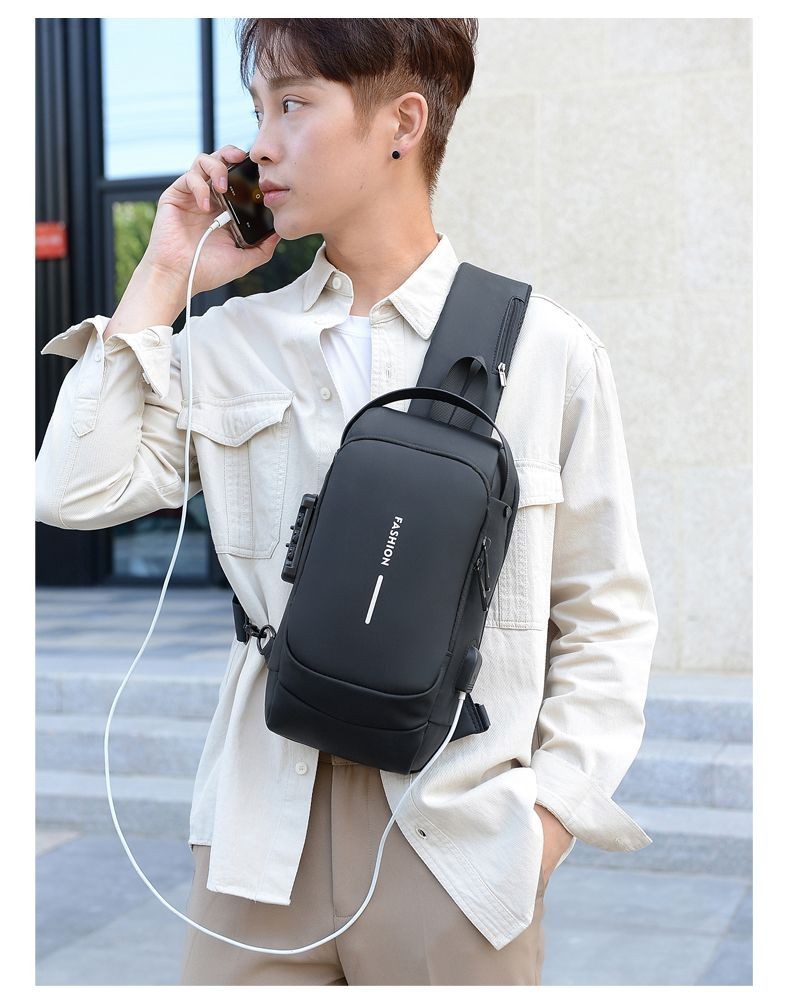 Fashion ерлер иыққа асатын слинг-сөмкесі, кодты құлыпты