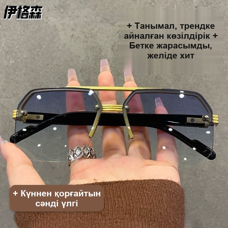 Солнцезащитные очки-пилот, золотистая оправа — фото 3