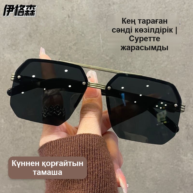 Солнцезащитные очки-пилот, золотистая оправа — фото 5