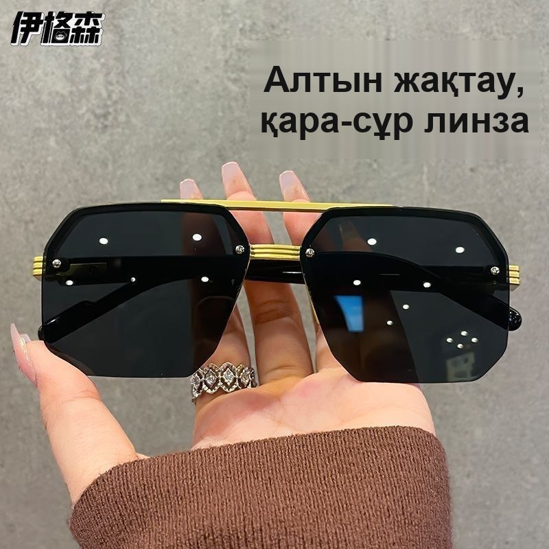 Солнцезащитные очки-пилот, золотистая оправа — фото 12
