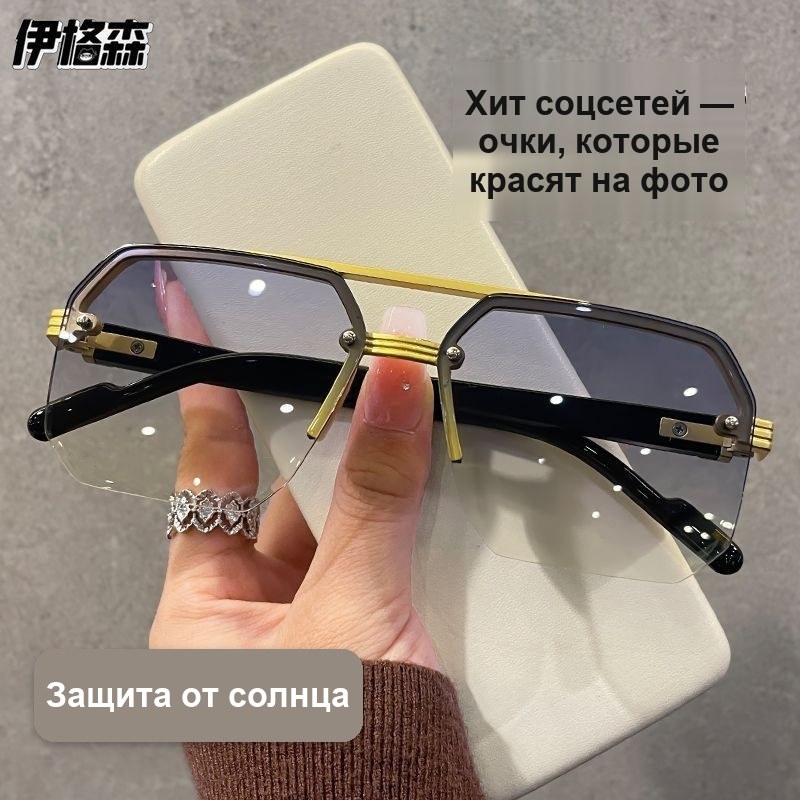 Солнцезащитные очки-пилот, золотистая оправа — фото 2