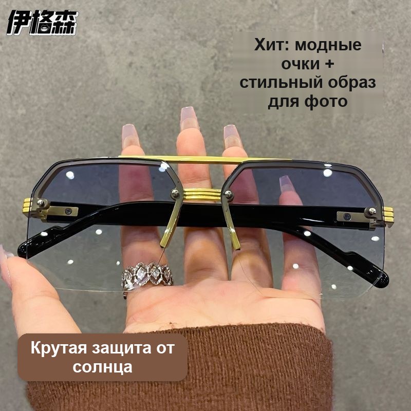 Солнцезащитные очки-пилот, золотистая оправа — фото 3