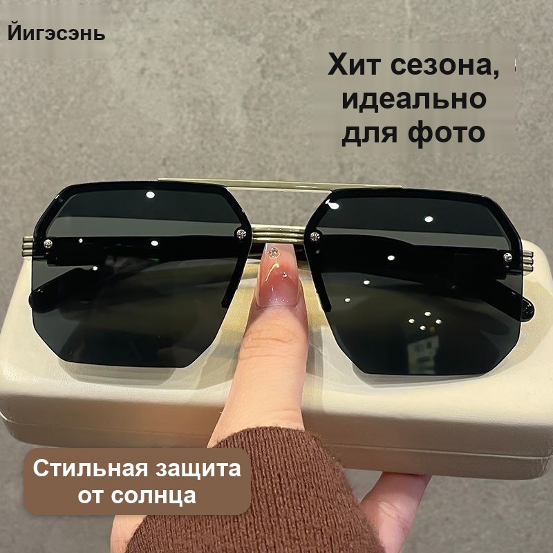 Солнцезащитные очки-пилот, золотистая оправа — фото 7