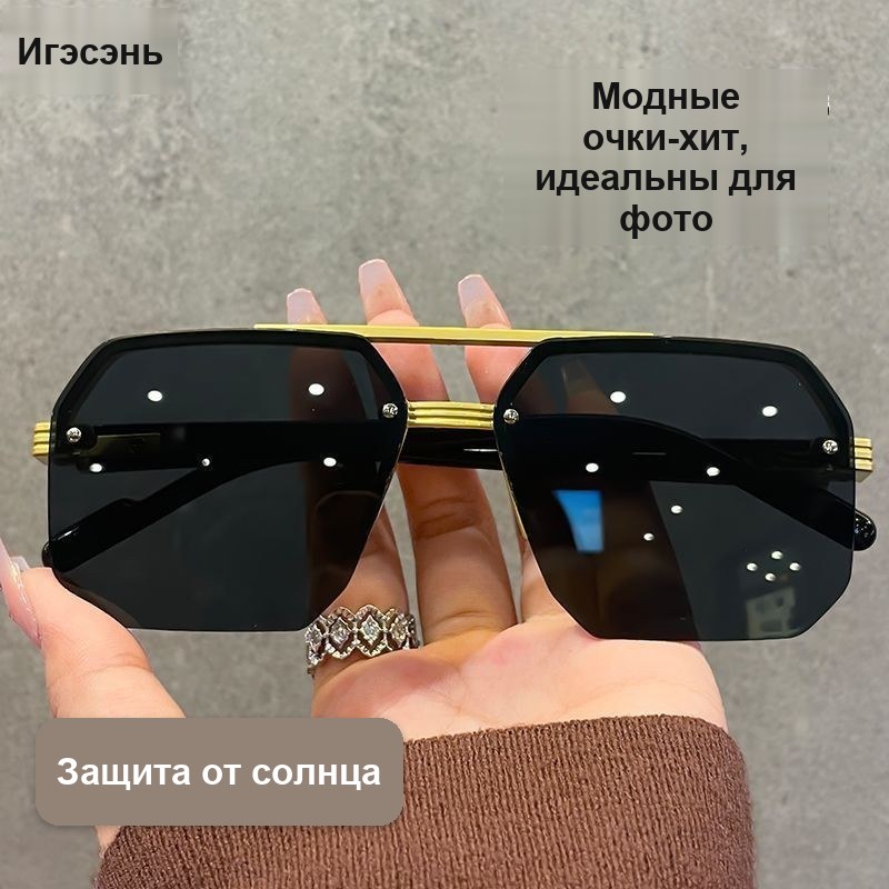 Солнцезащитные очки-пилот, золотистая оправа — фото 10
