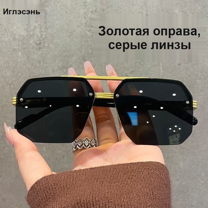 Солнцезащитные очки-пилот, золотистая оправа — фото 12