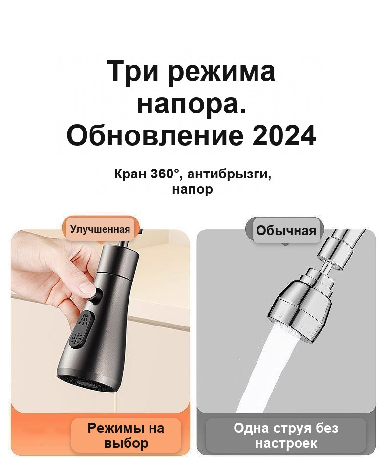 Насадка на кран поворотная, 3 режима воды