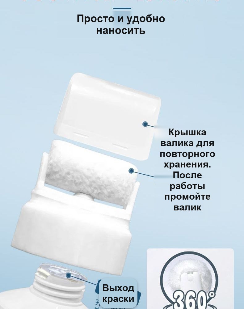 Краска-валик для ремонта стен, белая, в тюбике 100 г, со встроенным роликом