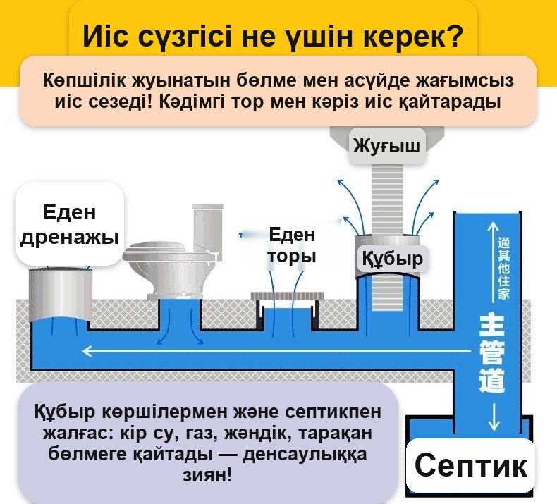 Кәріз үшін силикон иіс қақпағы, 50 мм құбырларға және 40–45 мм төгуге