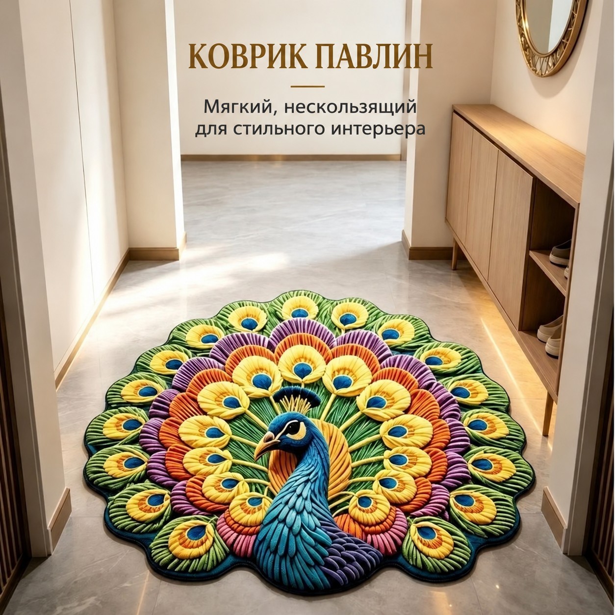 Придверный коврик «Павлин», фигурный, мягкий, впитывающий, нескользящий — фото 6