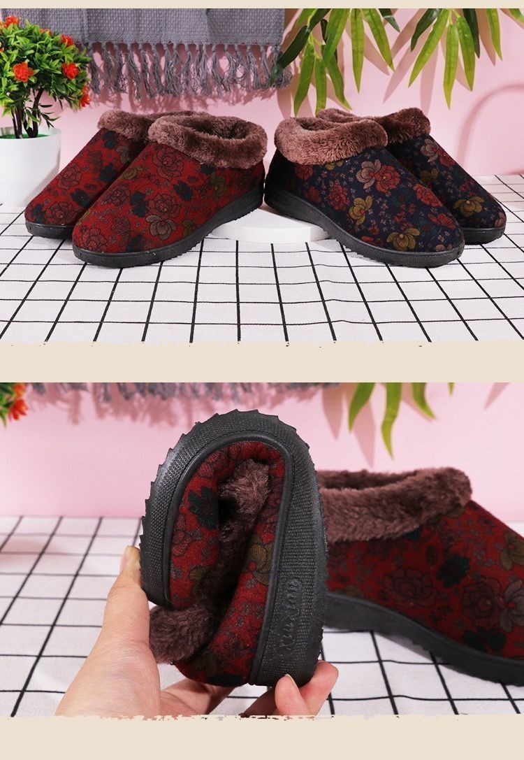 Гүл өрнекті жүнді әйелдер жылы жабық тәпішке-бәтеңке