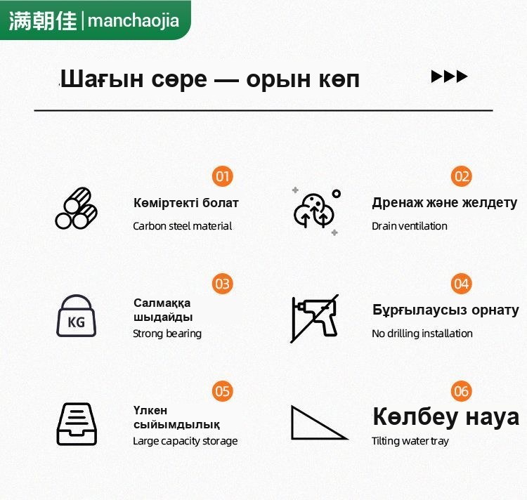 Раковинаға арналған губка мен шүберек тірегі, су ағатын науасы бар, қара, металл