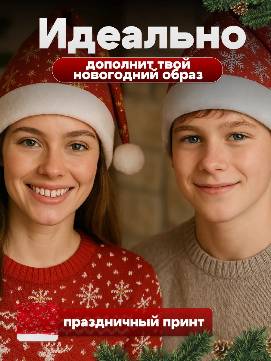 Помпонды Аяз ата жаңажылдық қалпағы, әмбебап өлшем — фото 3