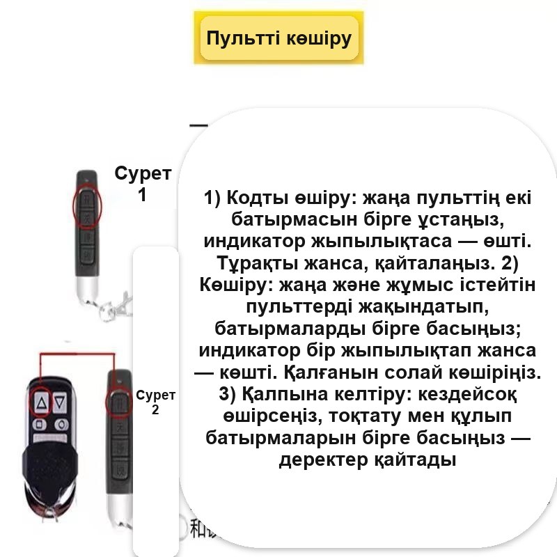 Қақпалар мен шлагбаумдарға арналған пульт-көшіргіш, 433 МГц, 4 түйме, брелокпен