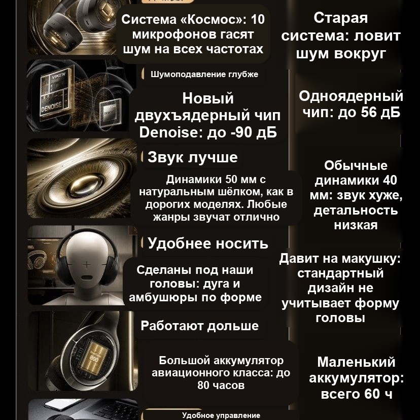 Беспроводные накладные наушники с шумоподавлением — фото 5