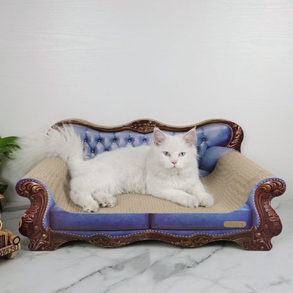 Когтеточка-диван для кошек из гофрокартона, синяя, 65×35×30 см