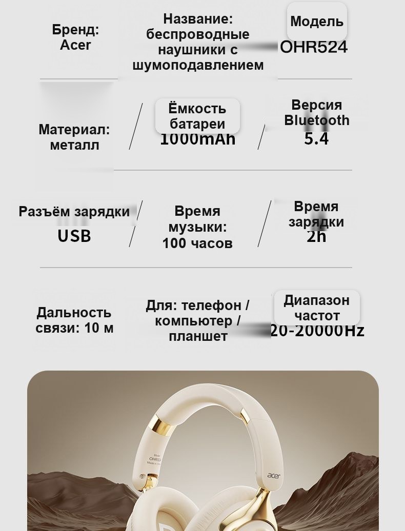 Беспроводные наушники Bluetooth 5.4 с шумоподавлением, складные
