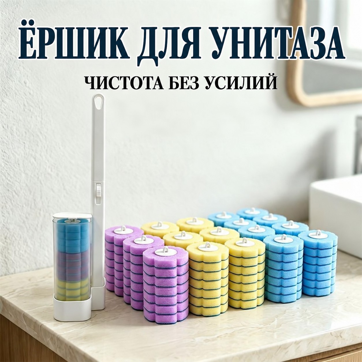 Ершик для унитаза с одноразовыми сменными губками, набор — фото 2