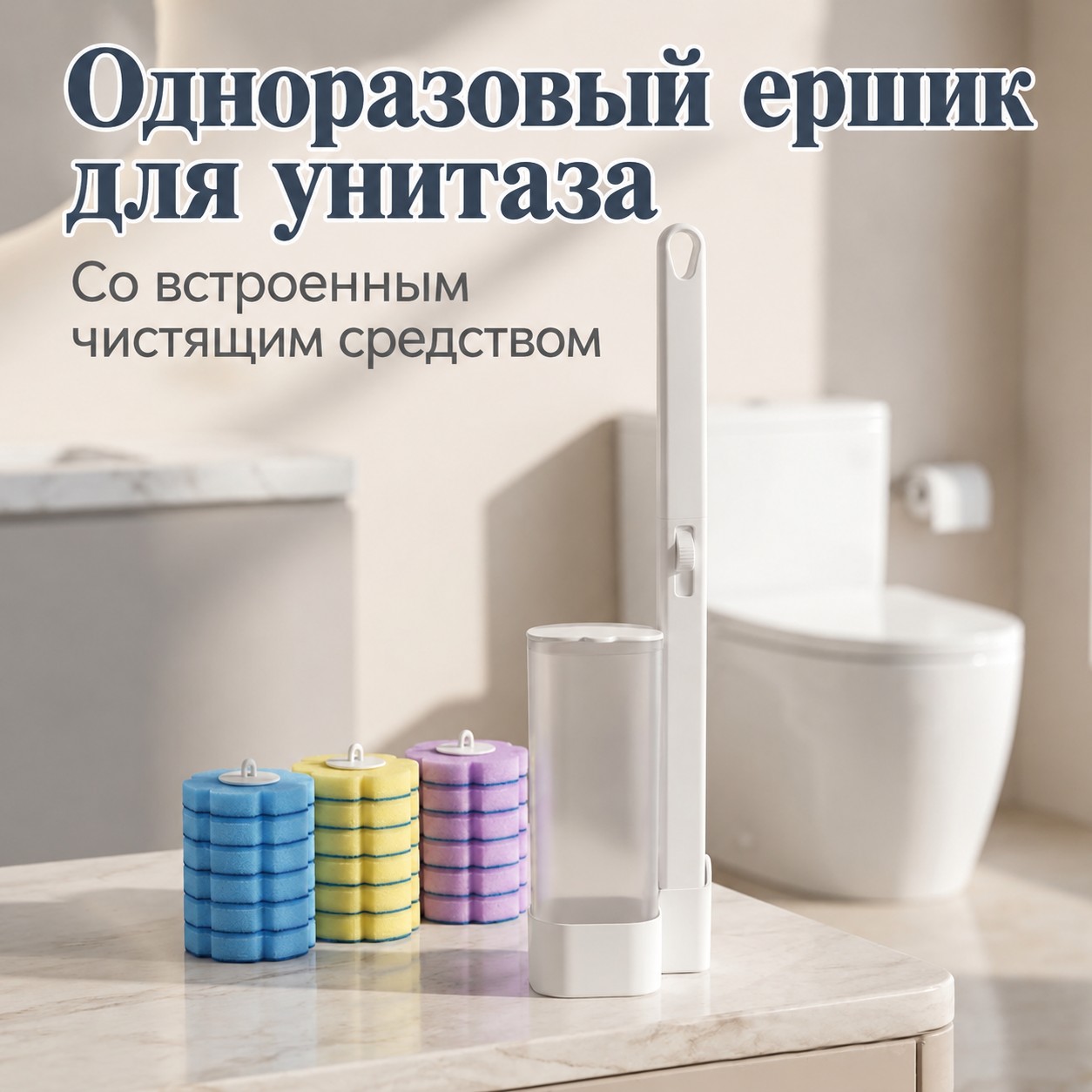 Ершик для унитаза с одноразовыми сменными губками, набор — фото 3